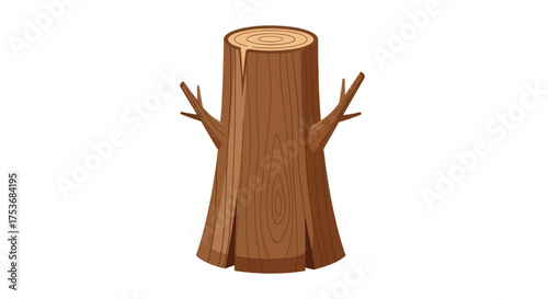 Isolated Tree Stump with Small Branches Brown Wood.