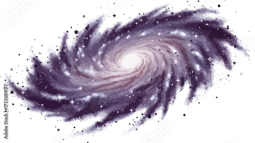 Vector art of swirling purple galaxy with stars