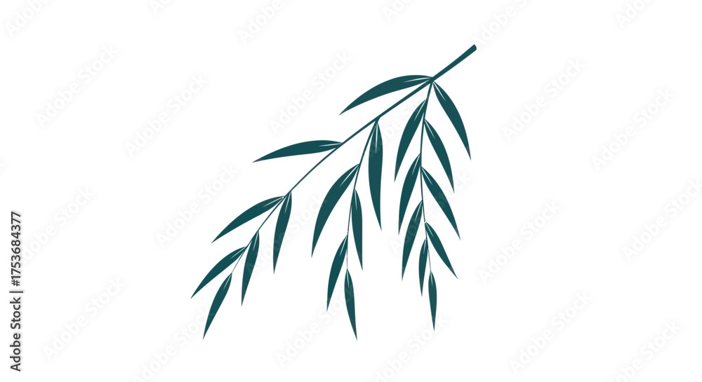 Obraz premium Simple Dark Green Leafy Branch Vector Illustration.