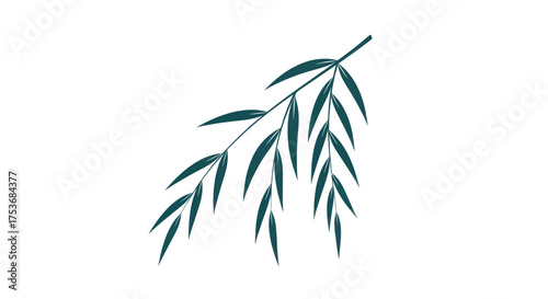 Simple Dark Green Leafy Branch Vector Illustration.