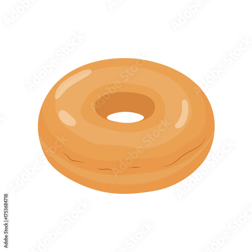  Plain donut with light brown color smooth surface and classic ring shape baked food item