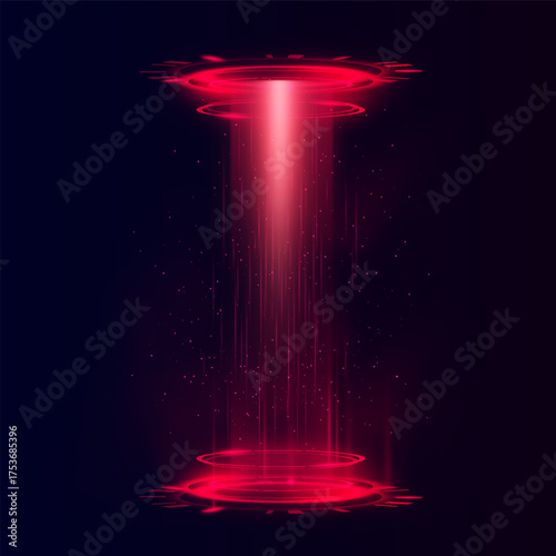 Futuristic neon pink portal with a glow effect and energy lines.
