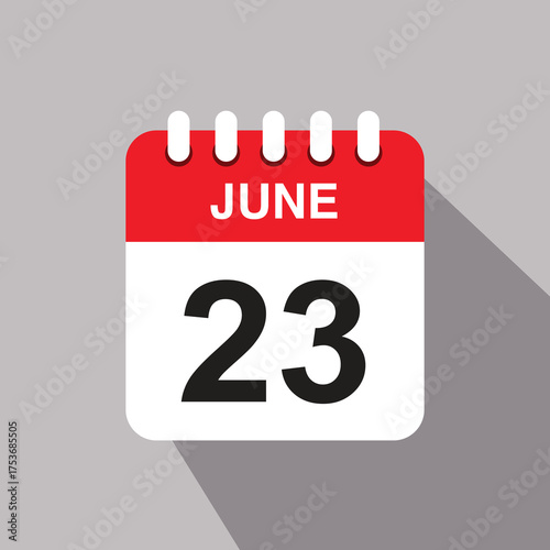 23 june calendar date icon. vector illustration with shadow design