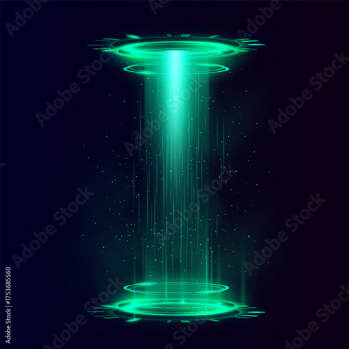 Neon blue portal with an energy flow and a glow effect, cyber travel.