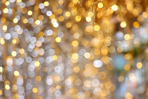 Warm Golden and Silver Bokeh Lights Create a Festive Atmosphere for Celebrati...