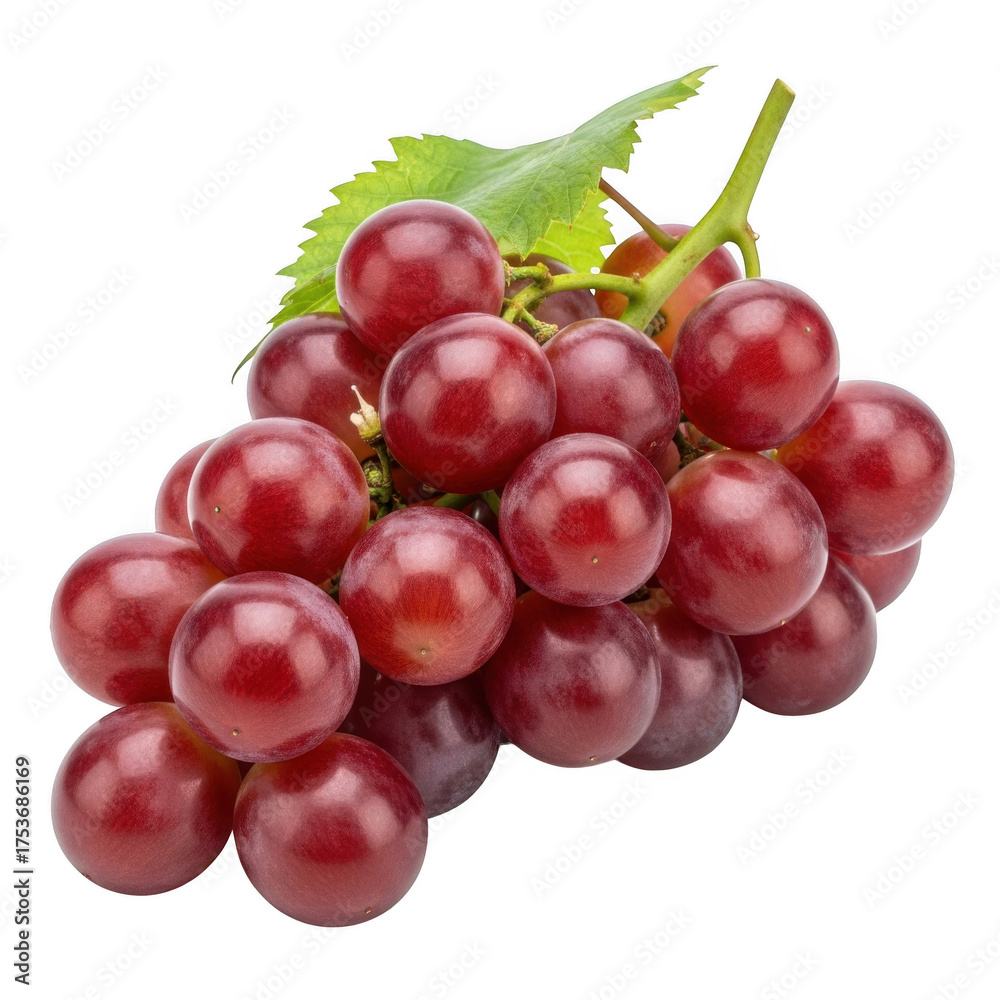 Fototapeta premium Fresh red seedless grapes bunch juicy fruit healthy snack isolated on white