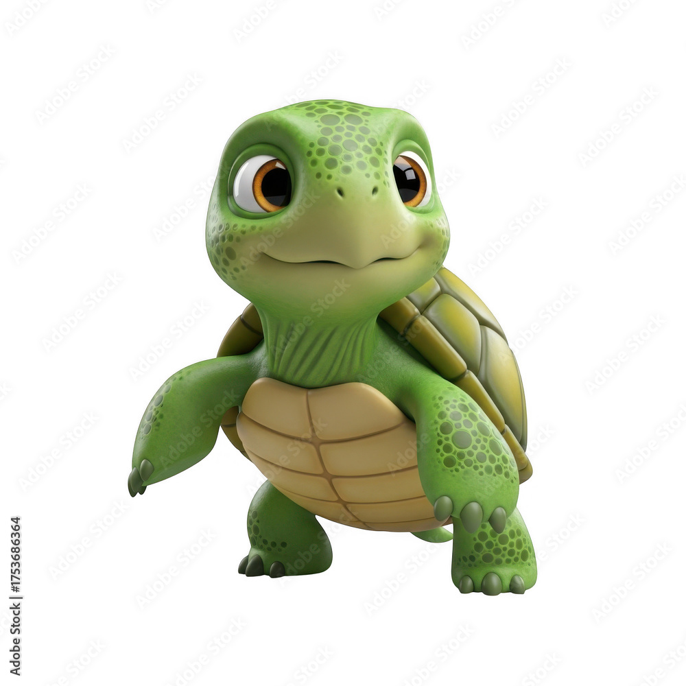Fototapeta premium Adorable baby sea turtle character with big eyes and friendly expression