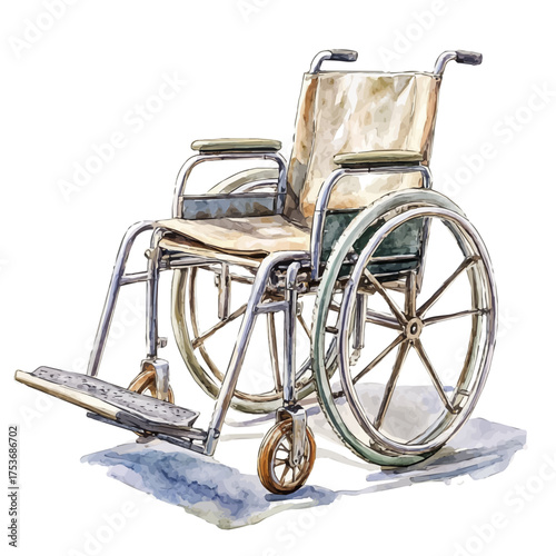 watercolor of Wheelchair, vector, isolated on a white background.