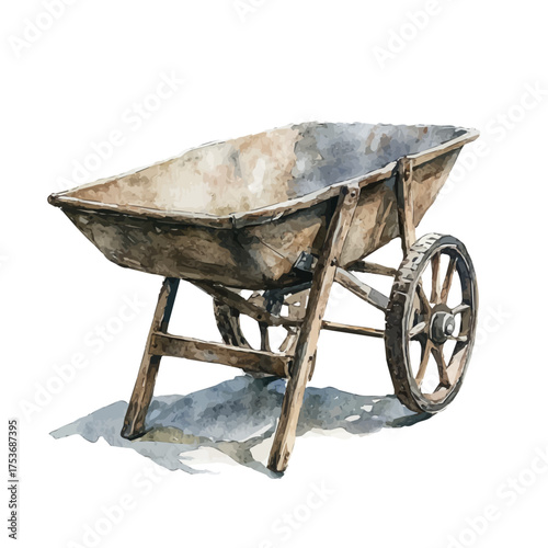 Wheelbarrow, watercolor drawing vector, isolated on a white background.