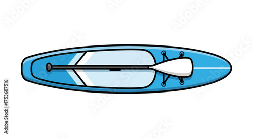 Blue Paddleboard with Paddle Top View Water Sport Equipment.