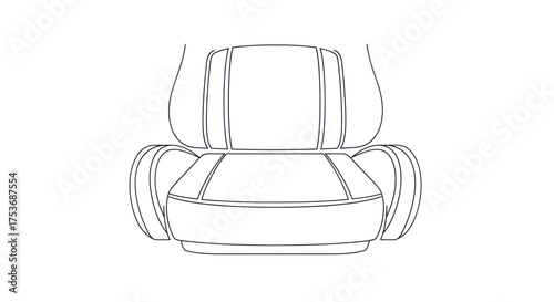 Minimalist line art illustration of a contemporary rounded and upholstered armchair.