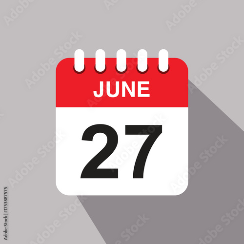 27 june calendar date icon. vector illustration with shadow design