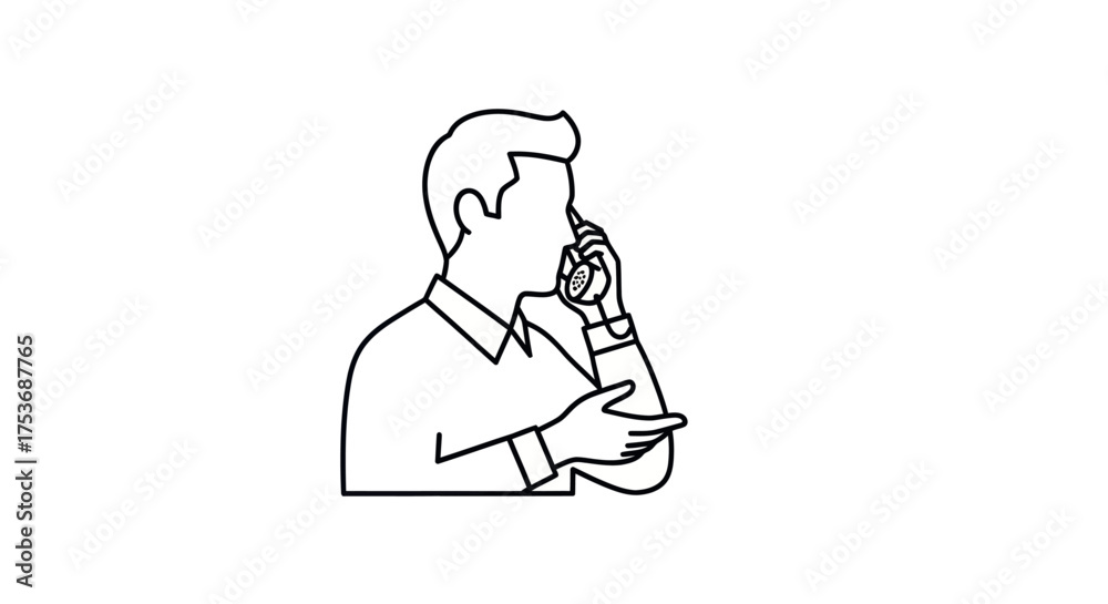 Obraz premium Man Talking on Phone Line Art Illustration.