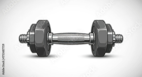 Gray Dumbbell with Hexagonal Weights and Textured Handle.