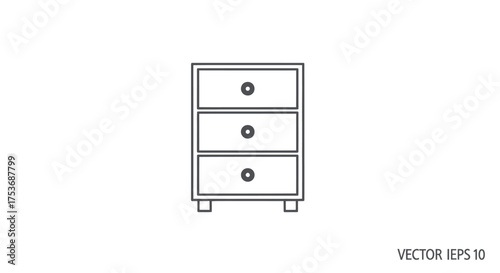 Simple Vector Illustration of a Three-Drawer Nightstand.