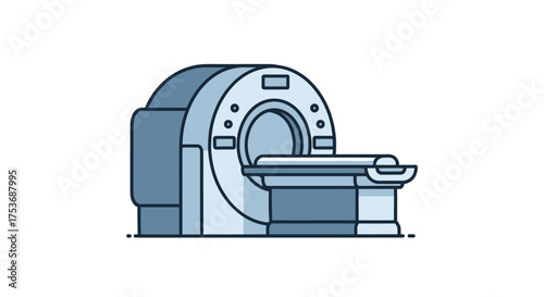 Medical CT Scanner Illustration with Examination Table and Control Panel.