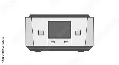 Silver Audio Amplifier with Display and Buttons Front View.