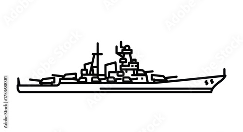 Outlined Illustration of a Modern Naval Warship in Profile.