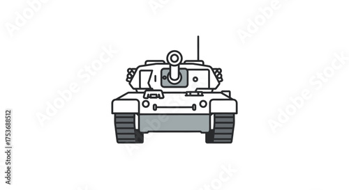 Front View of a Stylized Gray and White Military Tank.