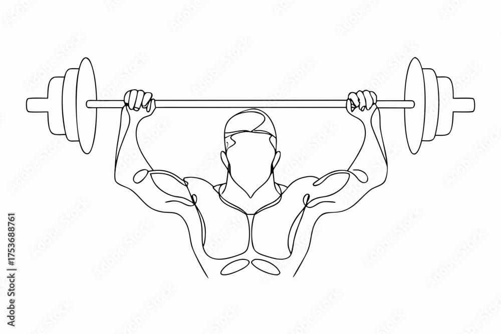 Naklejka premium Continuous Line Art Illustration of Bodybuilder Lifting Heavy Barbell for Exercise