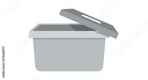 Gray Rectangular Storage Box with Partially Open Lid.