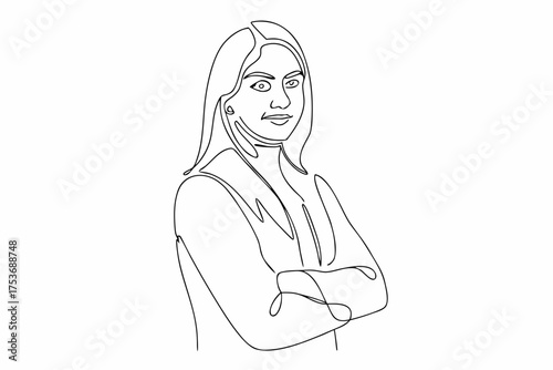 Confident business woman one line drawing vector illustration minimalist style