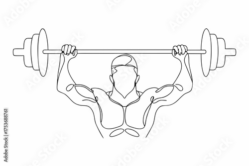 Continuous Line Art Illustration of Bodybuilder Lifting Heavy Barbell for Exercise