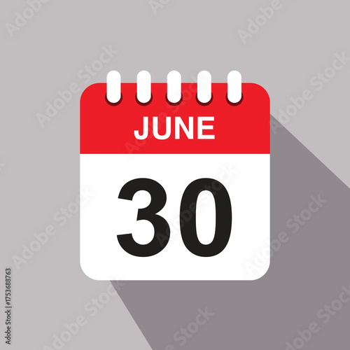 30 june calendar date icon. vector illustration with shadow design