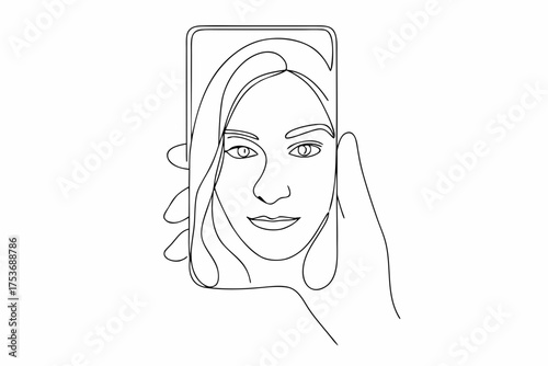Continuous Line Art Woman Taking Selfie Minimalist Aesthetic Concept design