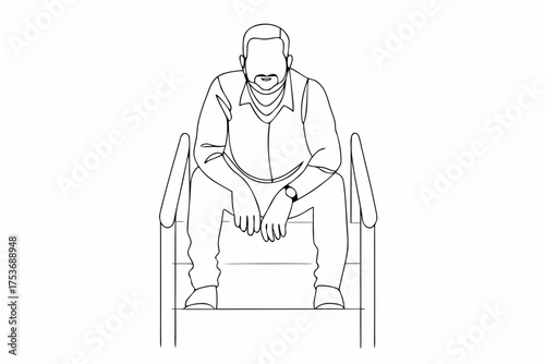 Contour Illustration of a Bearded Man Sitting on Stairs Meditating