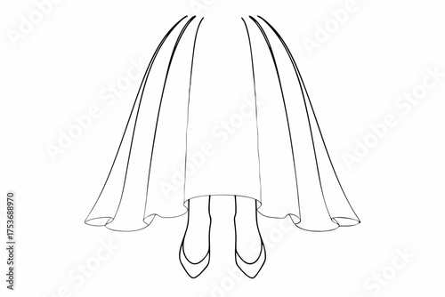 Elegant Line Drawing of a Woman in a Flowing Dress and Heels