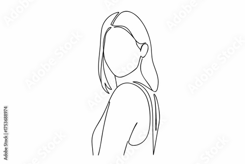 Elegant Minimalist One Line Drawing of Woman Shoulder Glance Portrait