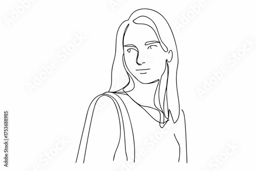 Elegant one line drawing of a young woman portrait