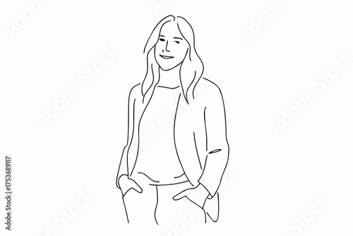 Minimalist line art drawing of a confident woman in a blazer