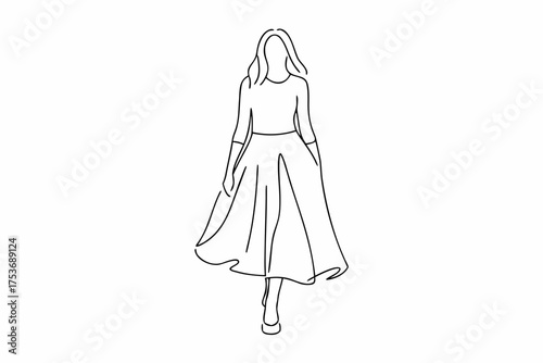 Minimalist fashion illustration of a woman in a dress on white backdrop