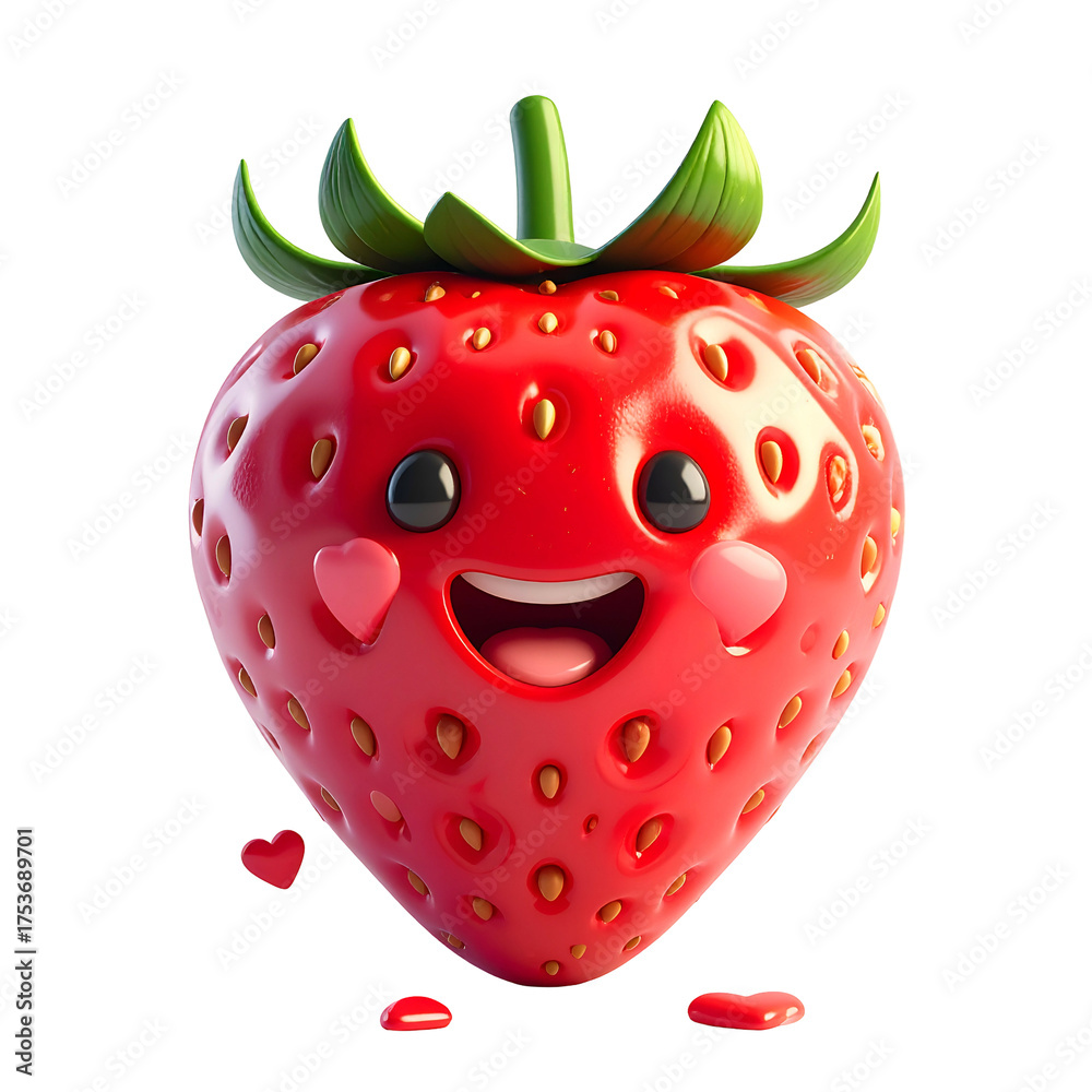 Obraz premium Adorable cartoon strawberry character with a happy face and blush.