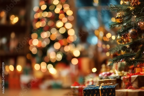 Cozy Christmas Scene With a Decorated Tree and Presents in a Warm Room During...