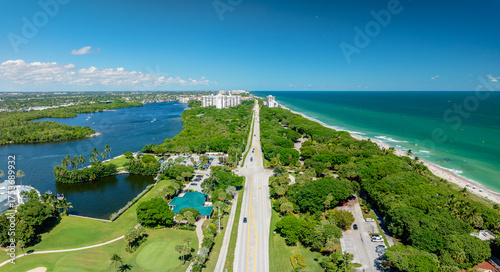 Canvas Print aerial drone view of Boca Raton, Florida with beach and city