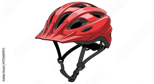 Red Bicycle Helmet with Visor and Black Straps for Safety.