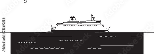 Detailed Line Art Illustration of a Passenger Train on Railway Tracks