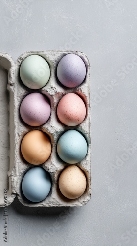 Pastel Colored Eggs in a Carton Ready for Easter Celebrations and Spring Fest...