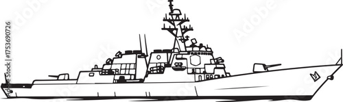 Line Art Illustration of a Freight Train with Locomotive and Stacked Cargo Containers