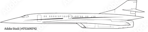 Modern Supersonic Jet Aircraft with Delta Wings and Canards Side View Outline Illustration
