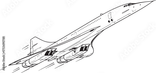 Modern High-Speed Train on Tracks in Rural Landscape Line Art