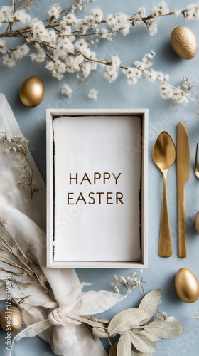Elegant Easter Table Setting With Decorations and Gold Accents for a Festive ...