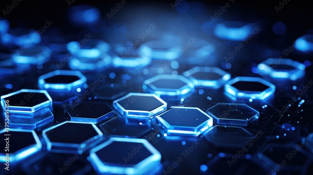 Abstract concept of technology with glowing hexagons and blue light effect in futuristic background