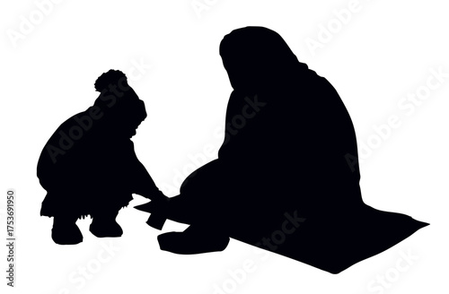 Vector Drawing. Girl Giving Alms to a Beggar