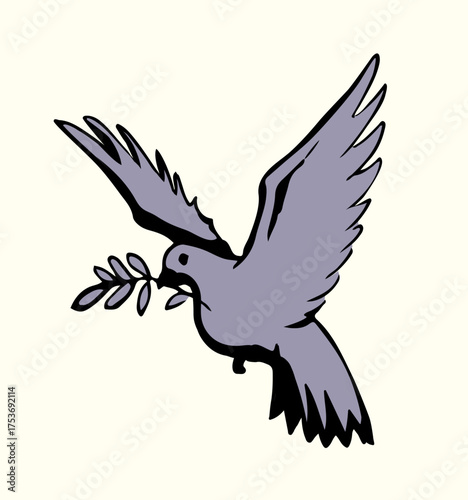 Vector drawing. Cute flying dove