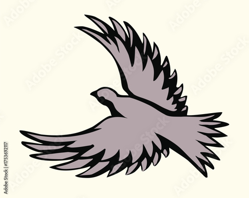 Vector drawing. Cute flying dove