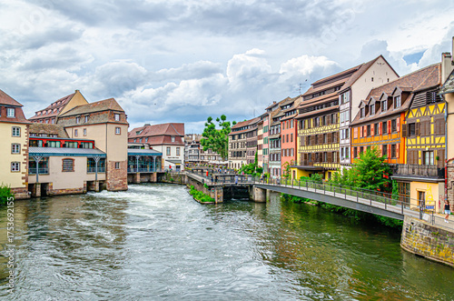 Riverside view of a typical european town 